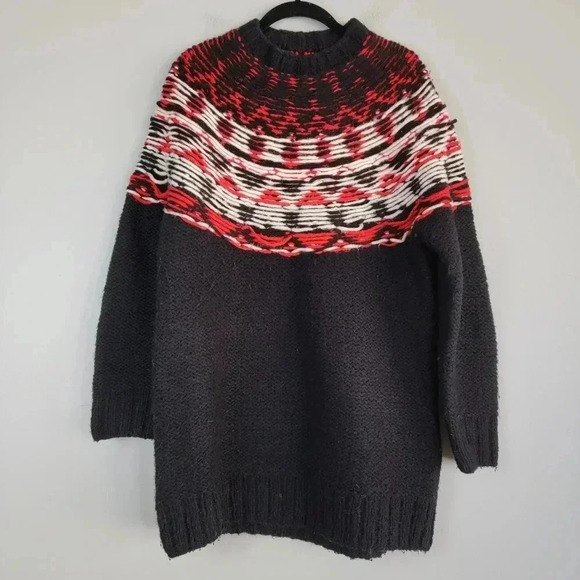 Denham Knit Sweater  Wool Alpaca Acrylic Blend Small Black Red White - Picture 1 of 7